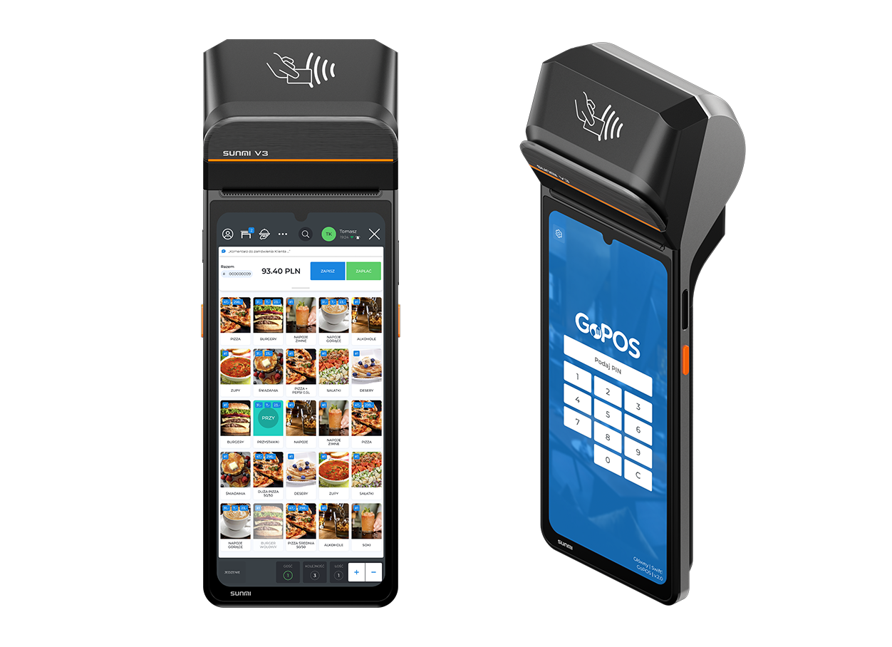  Sunmi V3. Mobile **All in One** Terminal.  
Versatile mobile unit for gastronomy. **Combines a