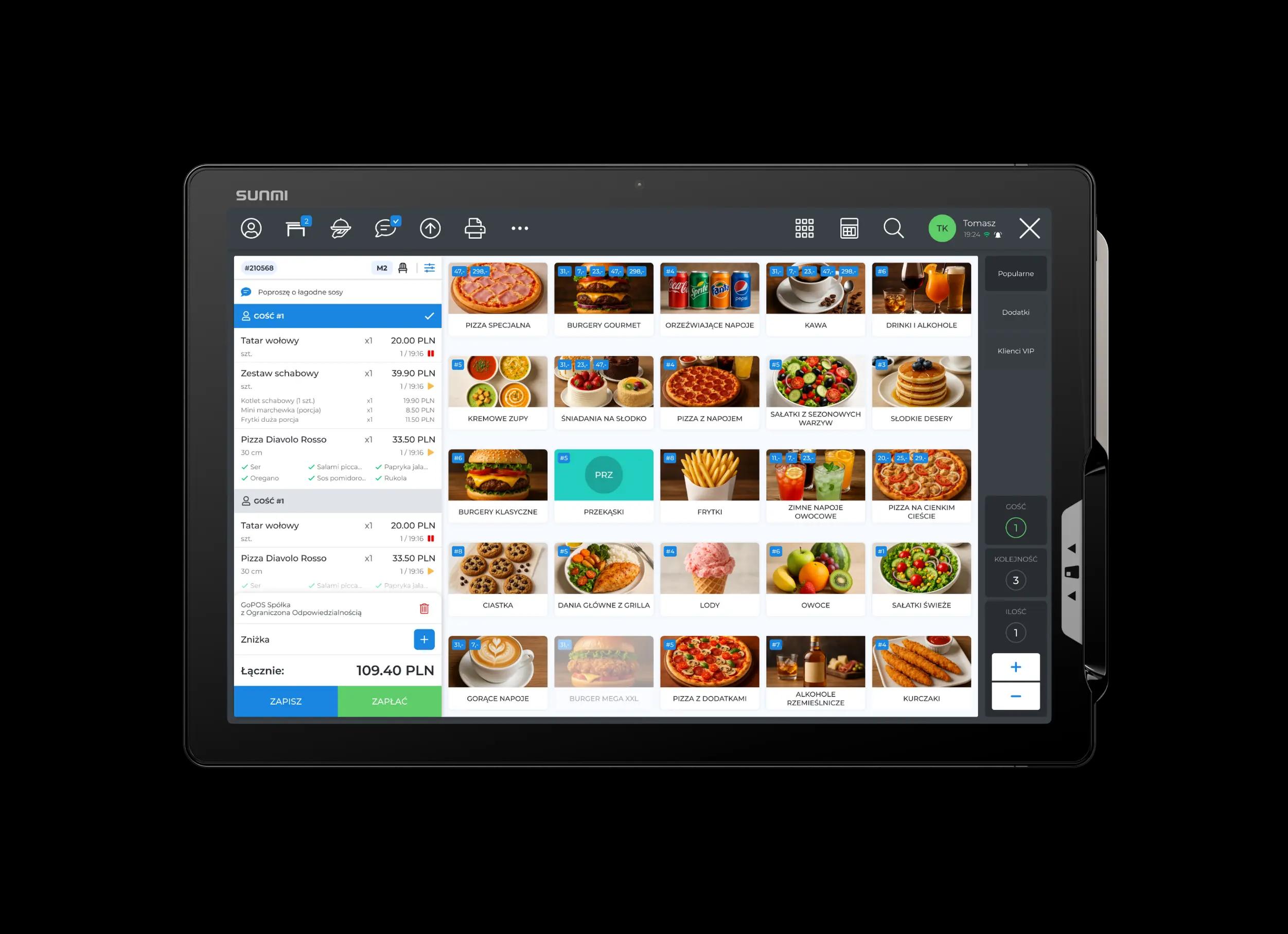  Sunmi V3. Mobiler **All in One** Terminal.
Vielseitige mobile Einheit für die Gastronomie.  **